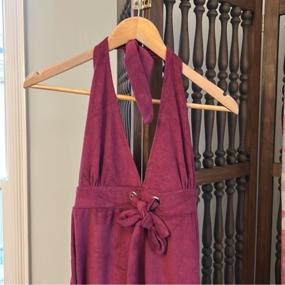 Resort Wear 3 PC Set Burgundy Halter Terry Dress Organic Burgundy Gray Wrap NEW - Picture 13 of 16